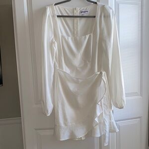 Princess Polly Linen blend White Long Sleeve Wrap The Villa Mini Dress Woman’s 8